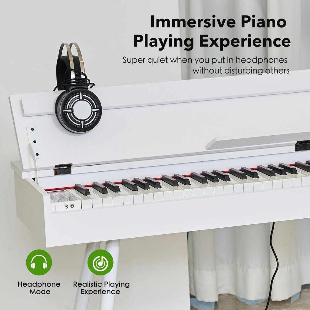 Digital Piano 88 Key Weighted Keyboard,Full-Size Desk Progressive Hammer-Action Electric Piano For Beginners, With Sheet Music Stand, Pedal,Power Adapter, Headphone Mode, Usb-Mid (Pearl White)