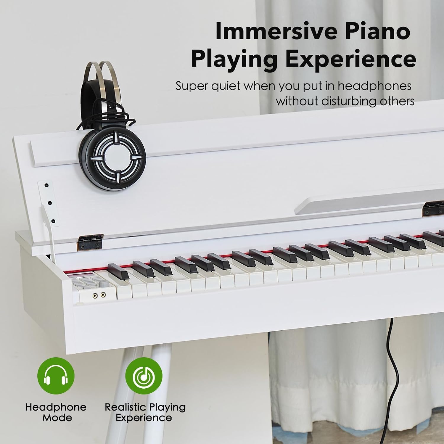 Digital Piano 88 Key Weighted Keyboard,Full-Size Desk Progressive Hammer-Action Electric Piano For Beginners, With Sheet Music Stand, Pedal,Power Adapter, Headphone Mode, Usb-Mid (Pearl White)