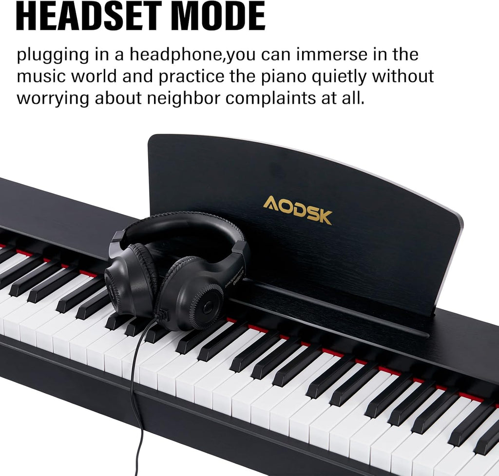 AODSK 88 Keys Digital Piano, Electric Piano Full-size Semi Weighted Keyboard For Beginners, 128 Tones & Rhythms, MIDI/USB Connectivity, Headphone Jack