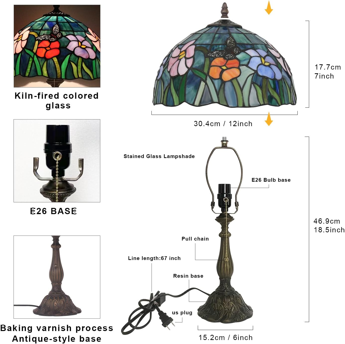 Tiffany Style Table Lamp,Butterfly Flower Table Lamp,12X12X19 Inch Tiffany Reading Light, Stained Glass Desk Decor Lamp.
