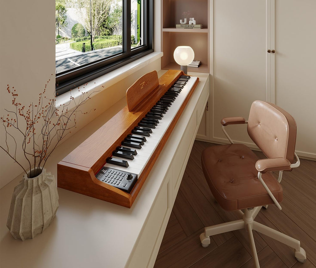 88 Key Weighted Keyboard Piano with Sustain Pedal, Power Adapter & Sheet Music Stand - Home Digital Piano, Brown (Keyboard Only)