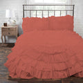 3 Piece 100% Egyptian Cotton Circle Ruffle Comforter Set, 550 GSM Filled Microfiber - Full/Queen Size, Brick Red Color - 1000 Thread Count