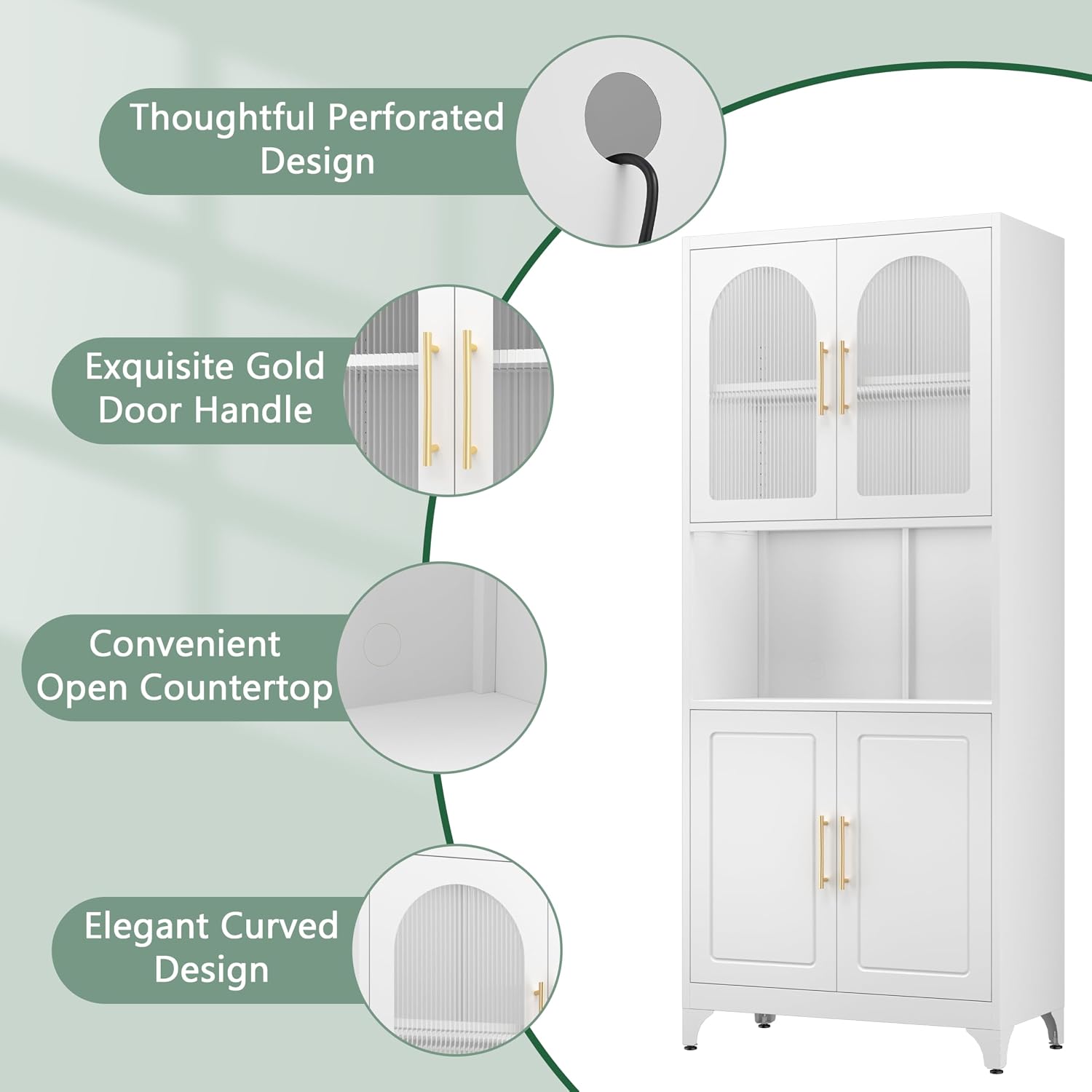 75' Metal Kitchen Pantry Storage Cabinet,Kitchen Hutch Food Pantry Cabinet with Microwave Stand,Freestanding Larder Cupboard with Doors and Adjustable Shelves for Living Room
