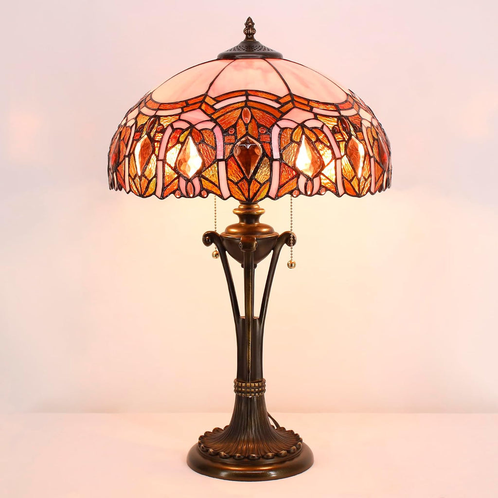 Tiffany Table Lamp Pink Jewelry Stained Glass Desk Lamp 16X16X24 Inches Reading Light