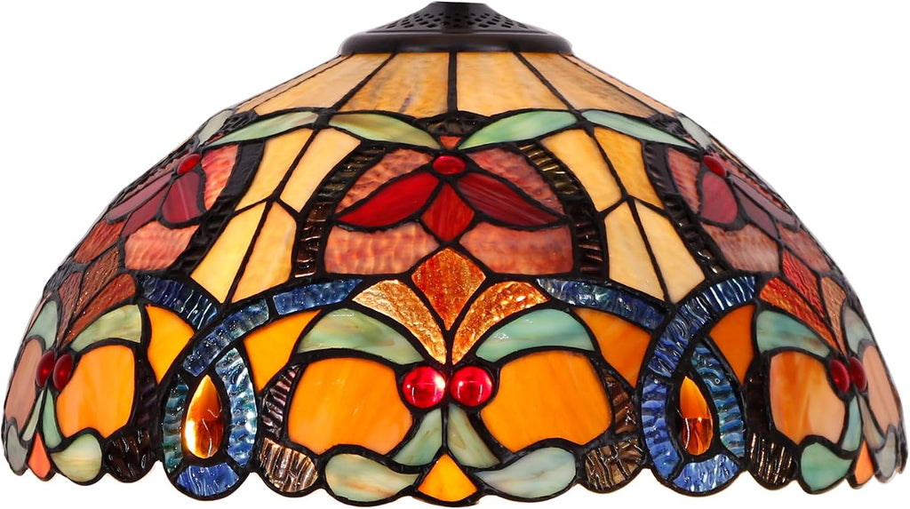 Large Tiffany Lamp Shade Replacement Only 16Inch Stained Glass Lampshade Fit For Table Lamps FLoor Lamp Ceiling Fixture Pendant Hanging Light Home Office Decoration (Orange Yello)