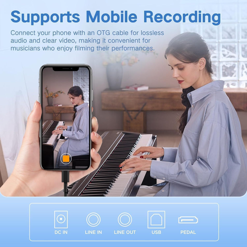 TERENCE P50 88 Key Weighted Keyboard Full Size Weighted Keyboard Piano 88 Keys with 2 * 25W Stereo Speakers,Digital Keyboard with Bluetooth,MIDI,Pedal,Audio/Video Recording,for Beginners and Advances