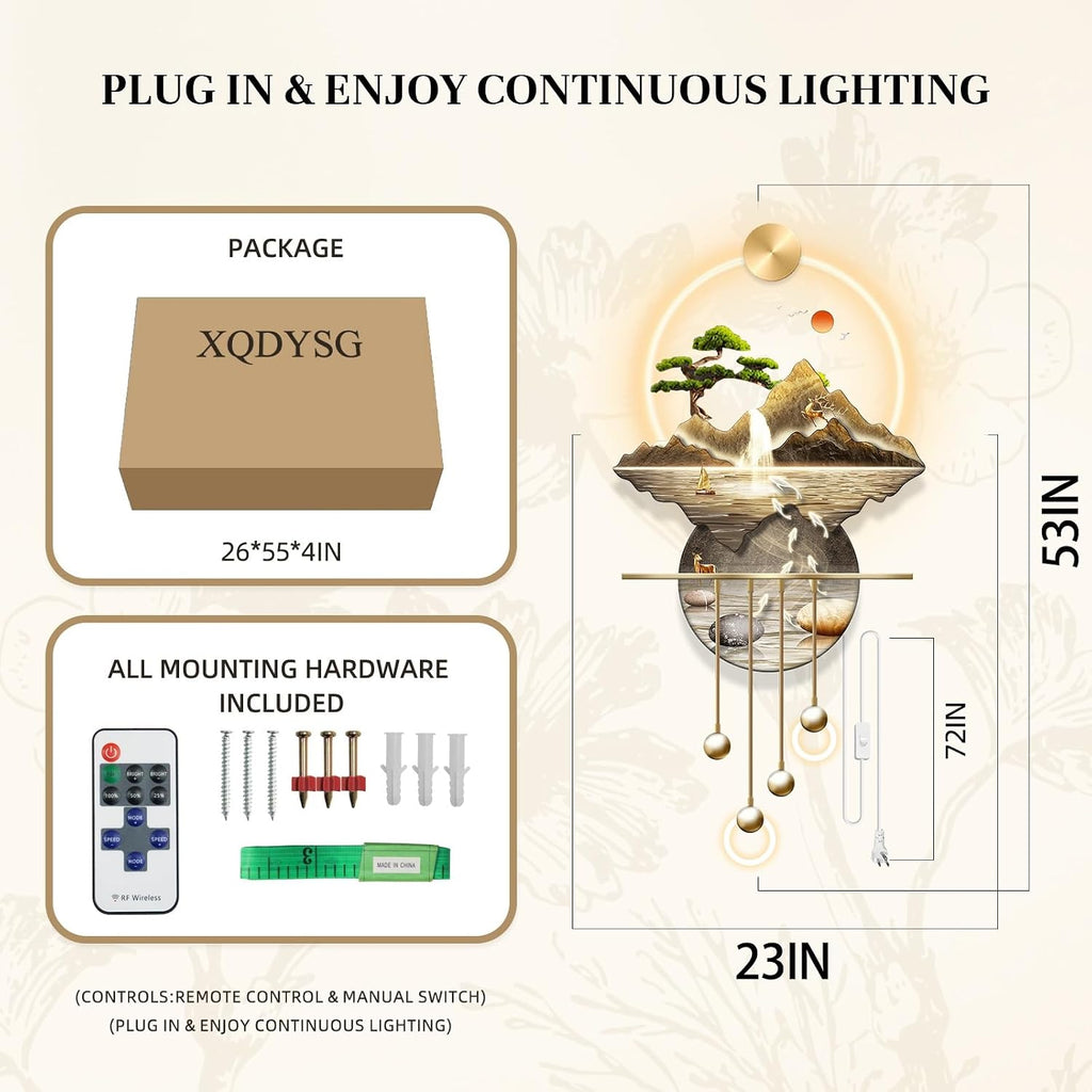 3D Wall Sculptures Painting Hanging Plug-in Power Supply Home Decor Wall 3D Wall Art Decoration - LED for Living Room, Office Bedroom, Hotel Decor(Stylle B,23.62 * 53.54)