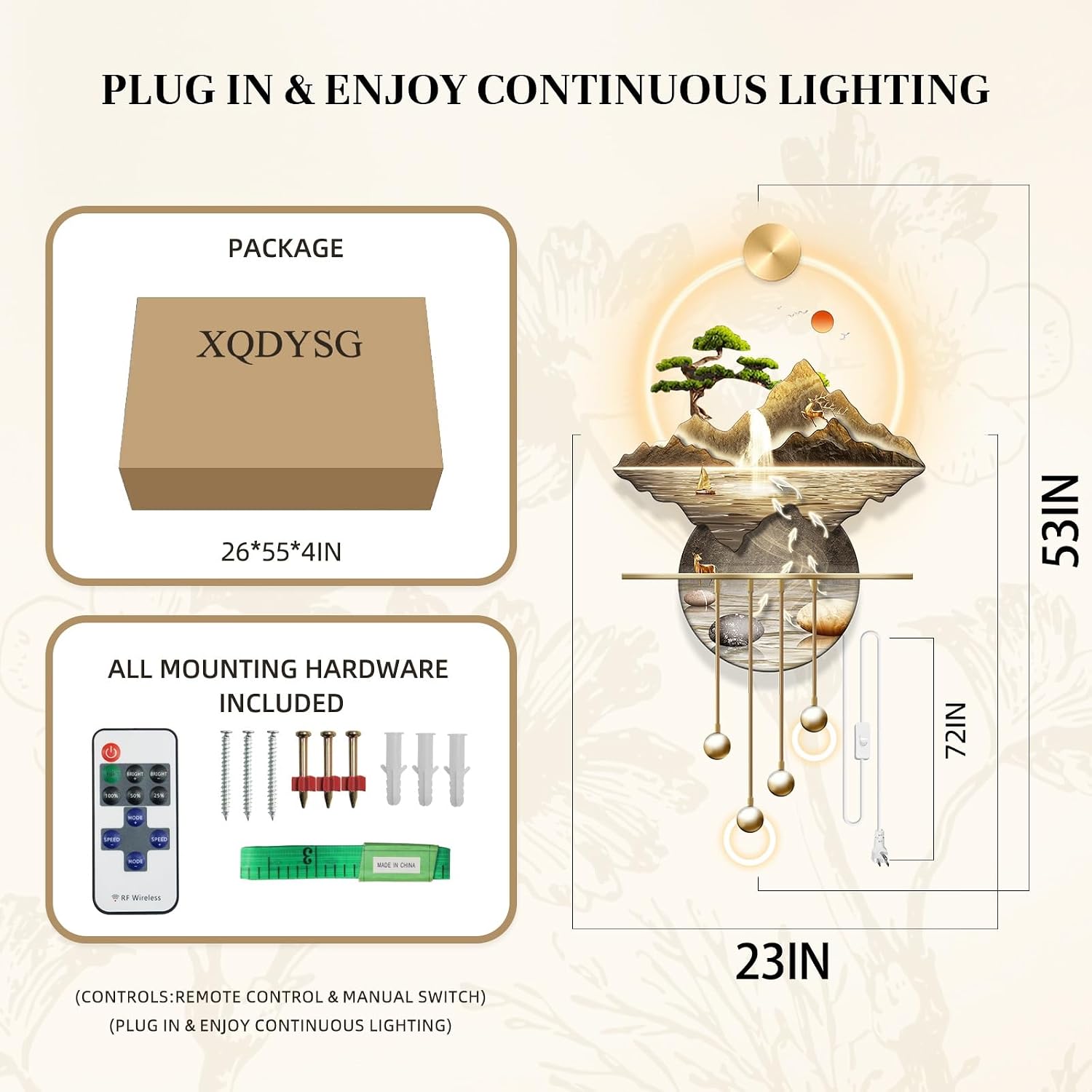 3D Wall Sculptures Painting Hanging Plug-in Power Supply Home Decor Wall 3D Wall Art Decoration - LED for Living Room, Office Bedroom, Hotel Decor(Stylle B,23.62 * 53.54)