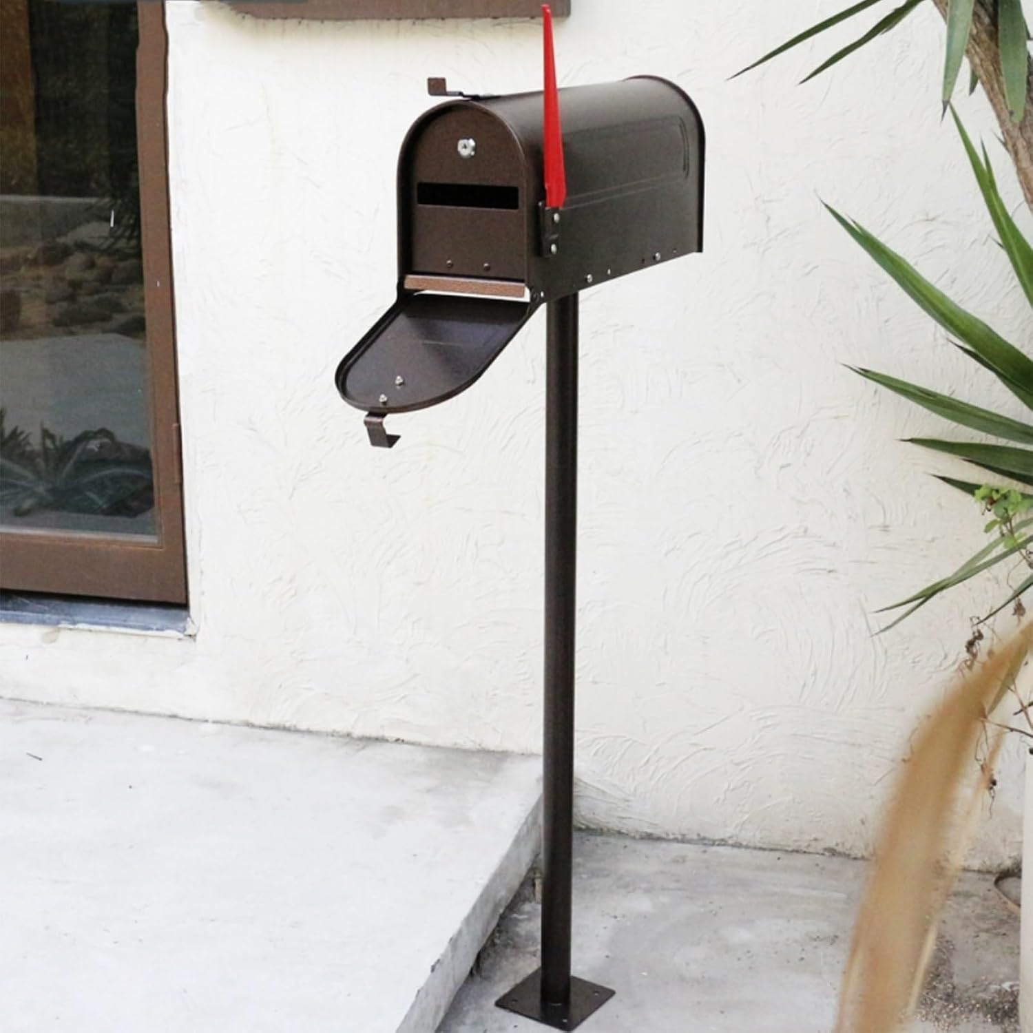 Mailboxes for Outside with Post, Mail Boxes for House Outside, Mailboxes, Black Mailbox, Post Mount Mailbox, Metal Mailbox and Post Kit, Lockable Outside Postbox(Brown)