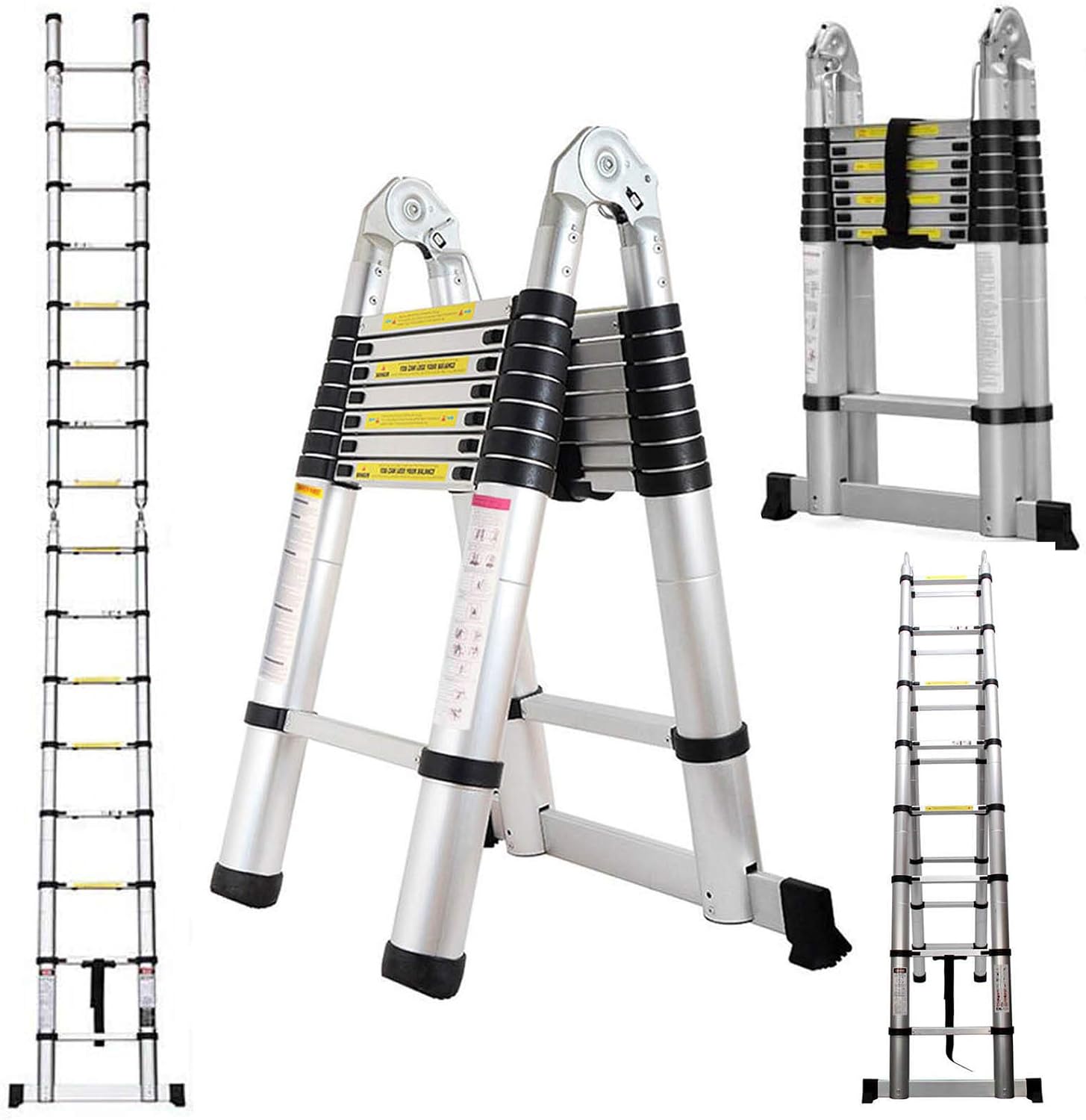 Heavy Duty Telescoping Ladder 16.5 Feet Aluminum A-Frame Folding Steps 330 Pound Load Capacity DIY Building Supplies for Home Outdoor Office
