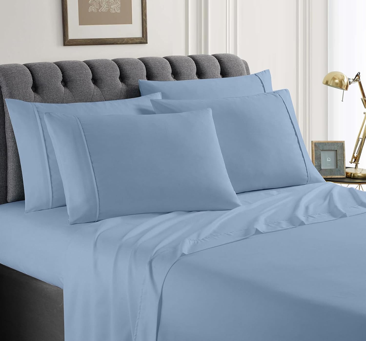 100% Egyptian Cotton Sheet Set Level Of Softness 1500TC Actual Hotel Quality Queen Size Sheets Mattresses Up To 22', Extra Soft Cooling Sheets for Hot Sleepers and Night Sweats - Light Blue Solid