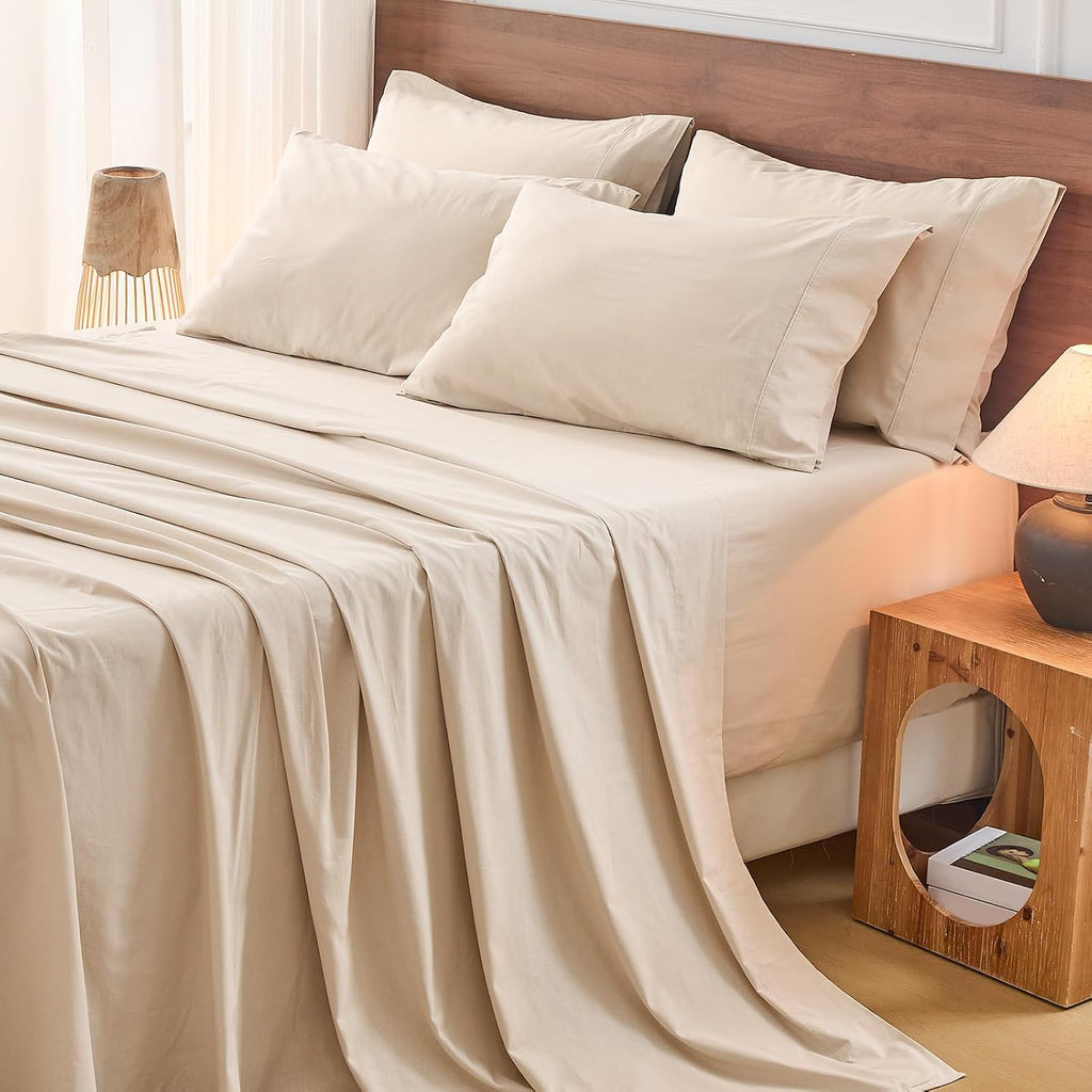 Bedlifes 100% French Flax Linen Sheets Set Queen Size - 6 Piece Extra Deep Pocket 18-24',Soft Breathable Queen Bed Sheets with Temperature Regulating & Moisture-Wicking(Linen