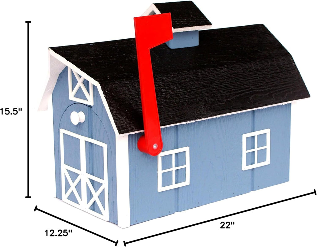 Deluxe Wooden Mailbox, Dutch Barn Style (Country Blue with White Trim)