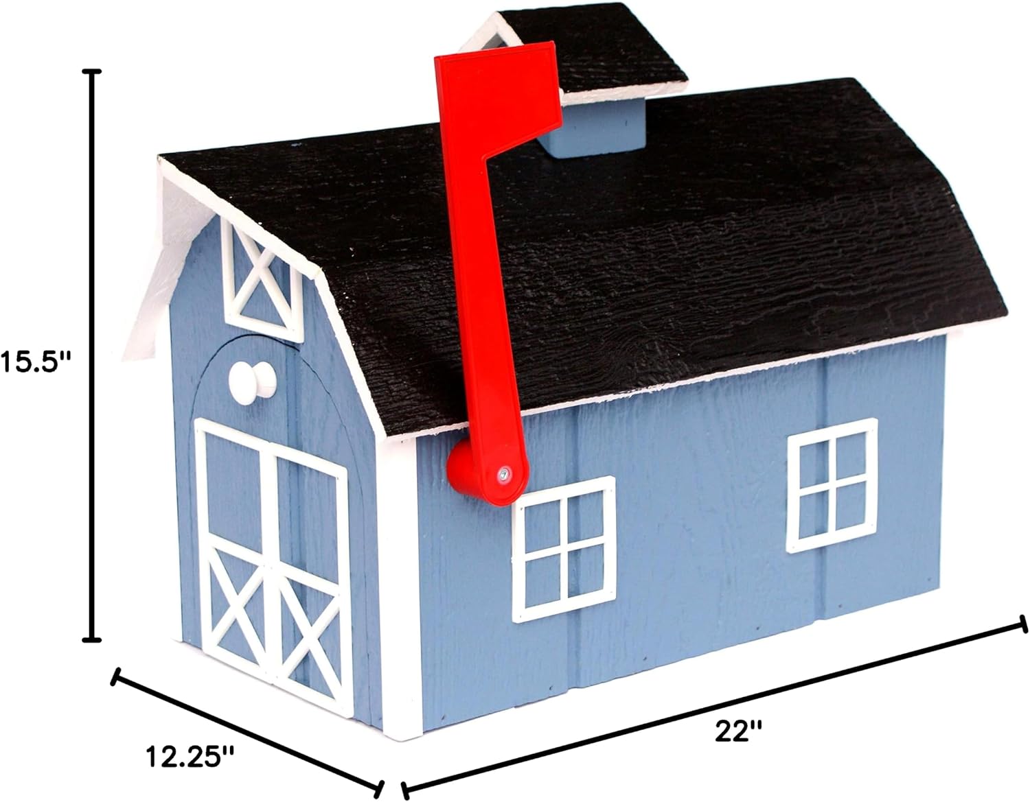 Deluxe Wooden Mailbox, Dutch Barn Style (Country Blue with White Trim)