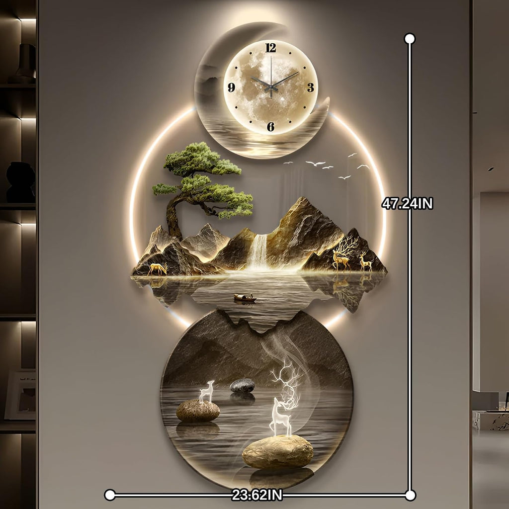 XQDYSG Wall Sculptures 3D Wall Art Decor Clock Plug-in Power Supply Home Decor Wall Modern Wall Hanging Sculpture Painting with LED Light for Bedroom Living Room Apartmen(Stylle C,23.62 * 47.24IN)