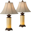 Barnes and Ivy Traditional Asian Table Lamps 28.5' Tall Set of 2 Natural Onyx Stone Dark Bronze Brown Off White Bell Shade Decor for Living Room Bedroom House Bedside Nightstand Home Office