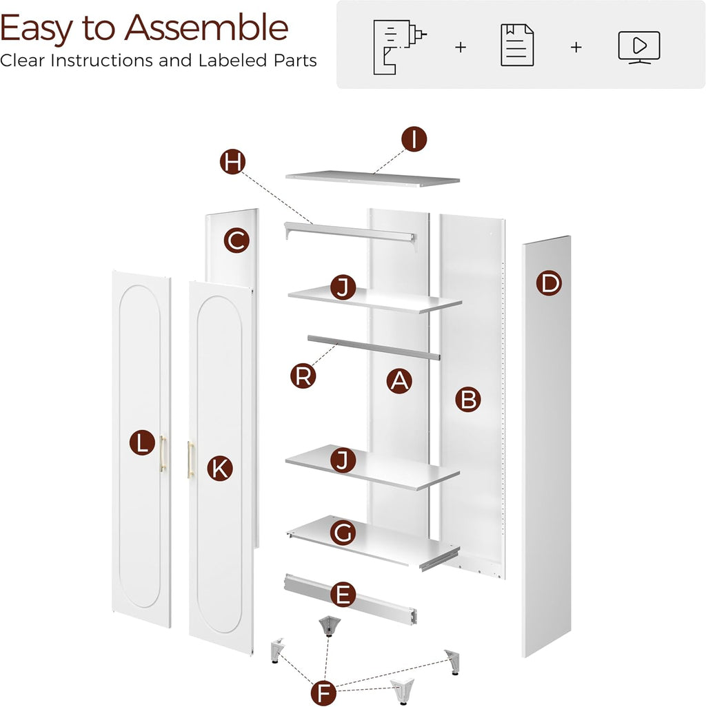 71' White Wardrobe Closet with 2 Doors, Metal Armoire Wardrobe Cabinet with Hanging Rod and Adjustable Shelves, Clothing Storage Cabinets for Bedroom, Laundry Room, Home Office