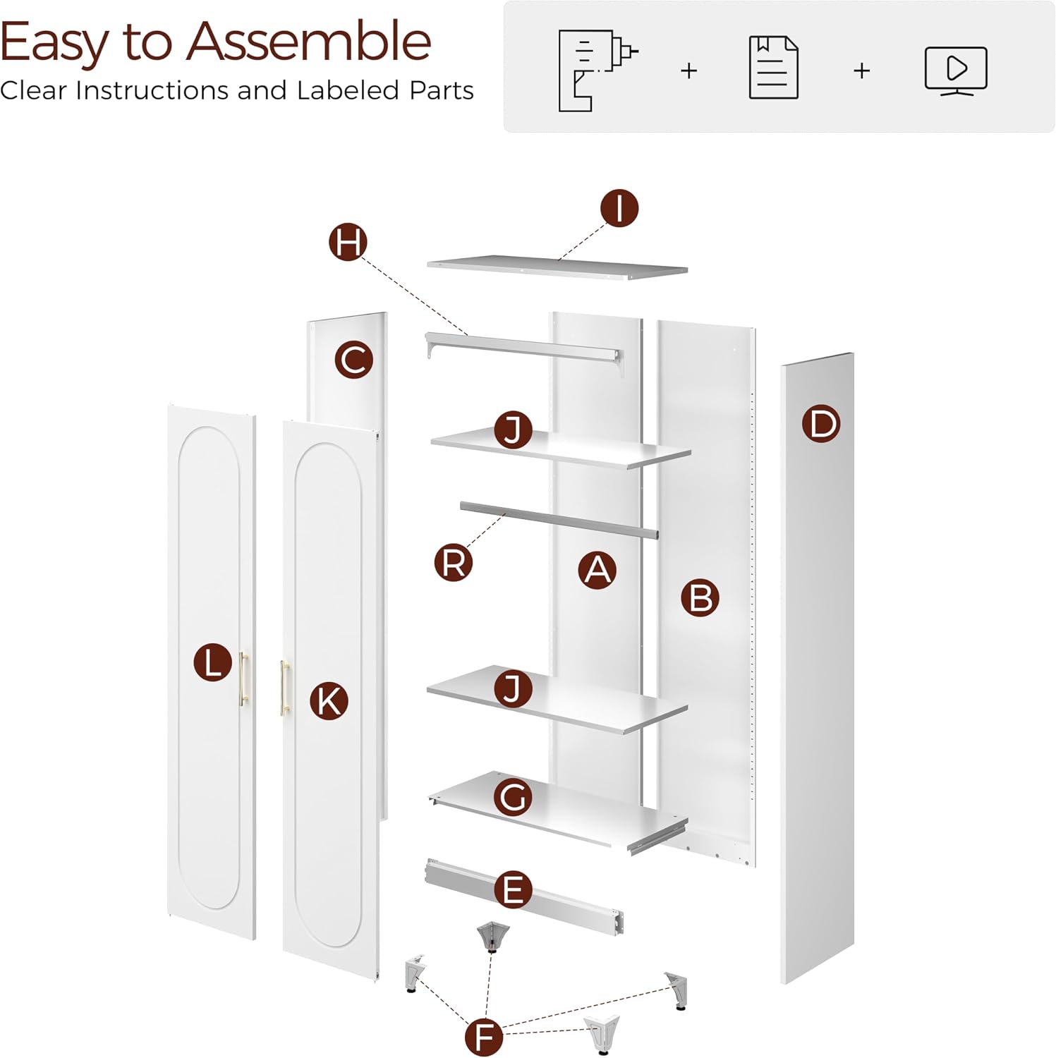 71' White Wardrobe Closet with 2 Doors, Metal Armoire Wardrobe Cabinet with Hanging Rod and Adjustable Shelves, Clothing Storage Cabinets for Bedroom, Laundry Room, Home Office