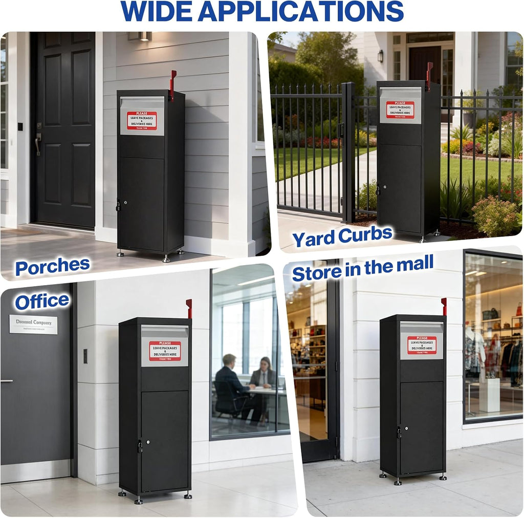Pochar Package Delivery Boxes for Outside- Secure Parcel Drop Box with Combination & Key Lock - Anti-Theft Outdoor Package Drop Box for Porch Home Office, 15' x 11.25' x 45.25'