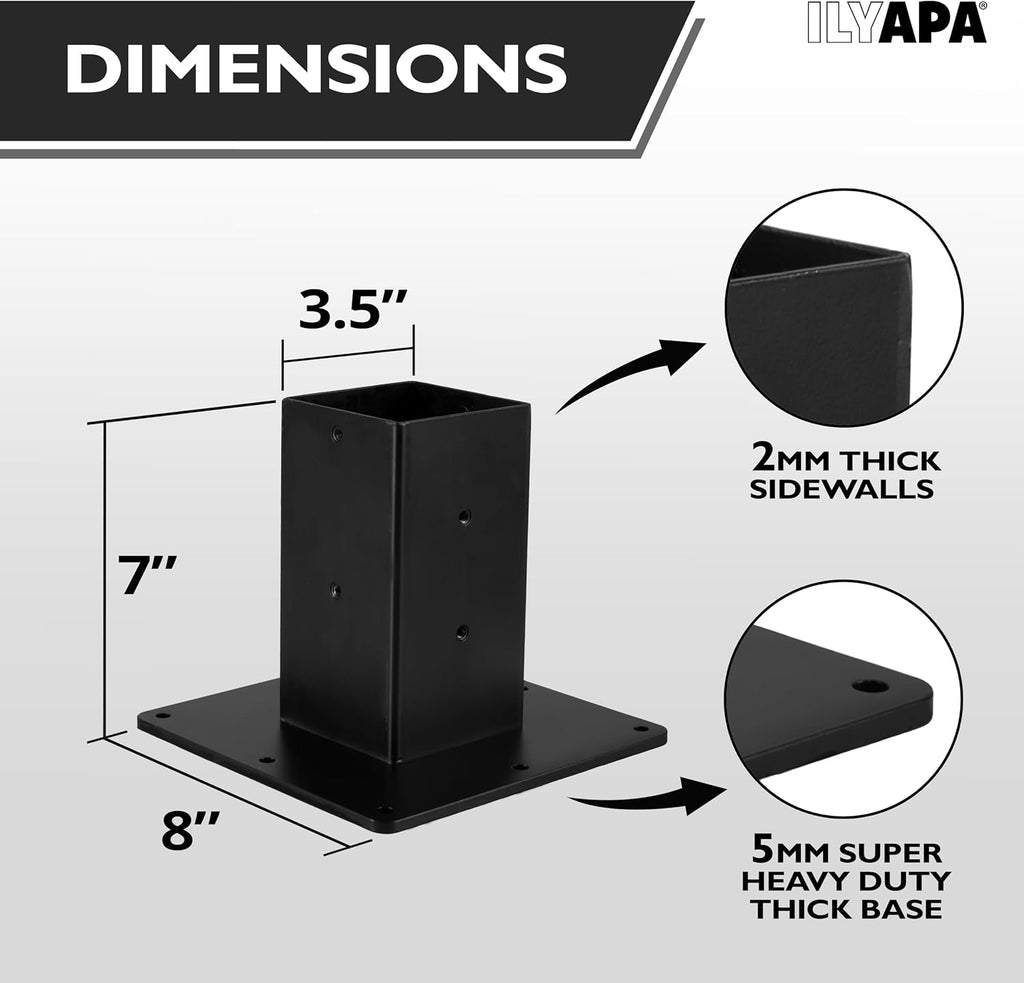 Ilyapa 43' Black Double Mailbox Post for Outside and Mailbox Post Mounting Bracket