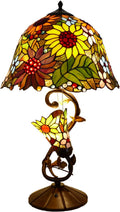 Sunflowers Tiffany Table Lamp Multi-Color Flowers Table Lamp Stained Glass Lamp 16X16X28 Inch Bedside Nightstand Reading Desk Light for Bedroom Home Office Decor, LED Bulb Included