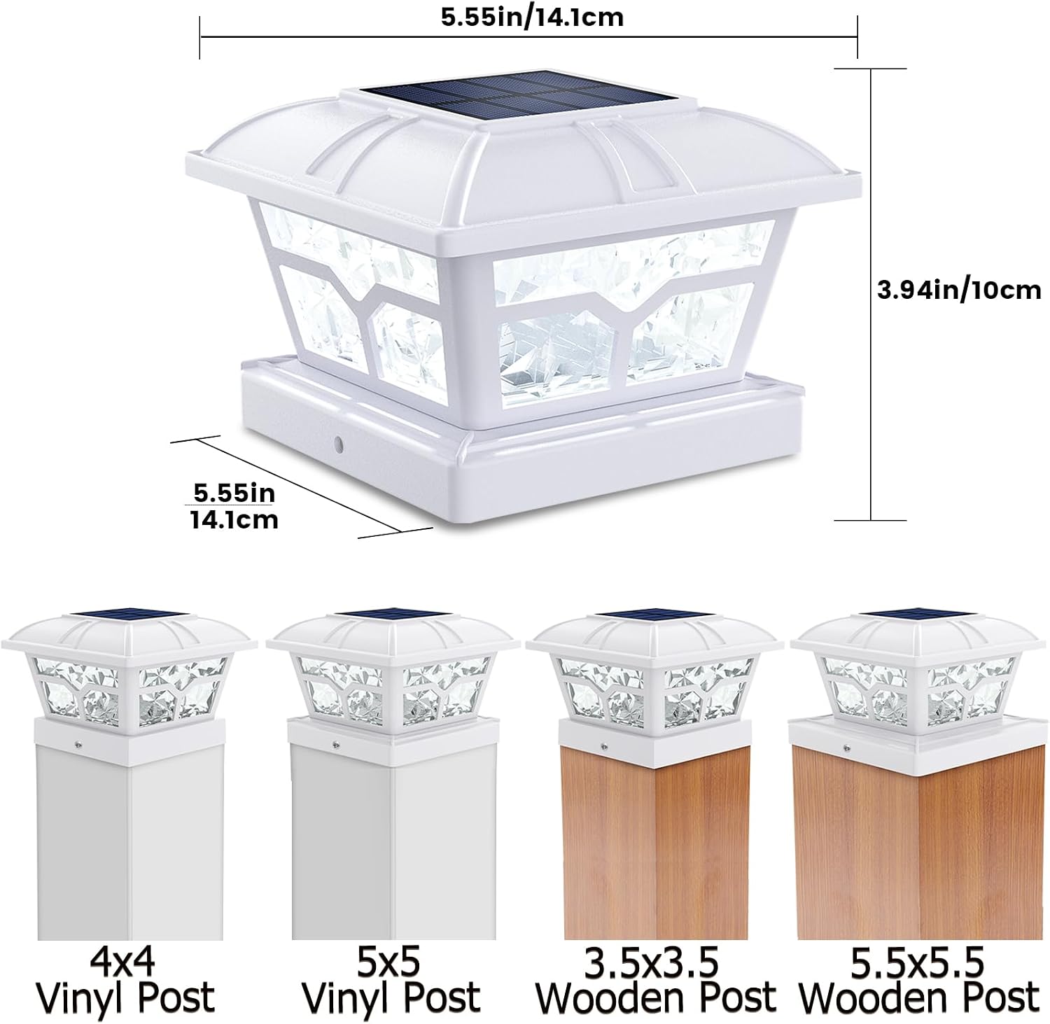 SIEDiNLAR Solar Post Cap Lights Outdoor 2 Color Modes 8 LEDs for 4x4 5x5 6x6 Wooden Vinyl Posts Fence Deck Patio Decoration Warm White & Cool White Lighting White (10 Pack)