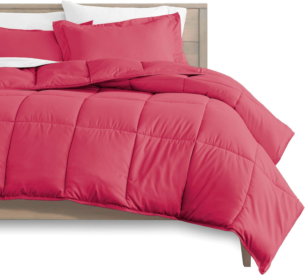 Oversized Queen All-Season Cooling Warmth Comforter Set – 3 Piece Bedding – 100% Egyptian Cotton, Long-Staple & Silky Soft – Luxury Hotel-Quality Duvet Insert – Machine Washable - Hot Pink