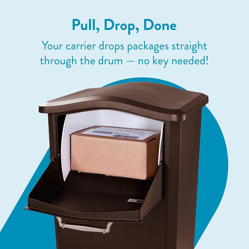 Architectural Mailboxes Elephantrunk® Package Delivery Box for Outside, Extra Large Lockable with Hopper Door, Heavy Duty Aluminum, Anti-Theft Baffle Porch Pirate Protection, Rubbed Bronze