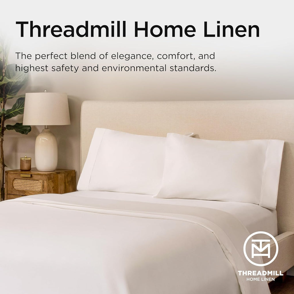 Threadmill 100% American Supima Cotton Sheets, Queen Sheet Set 1000 Thread Count Luxury 4 PC Luxury Bedding Set, Hotel Quality Sateen Weave, Hotel White Sheets with Elasticized Deep Pocket