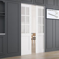 All-Inclusive Soft-Close Sliding Pocket Door 48' x 80' (Double 24' x 80') 6-Lite Frosted Glass Sliding Doors with Frame & Hardware Kit, Pocket Interior Doors for Home, White Primed