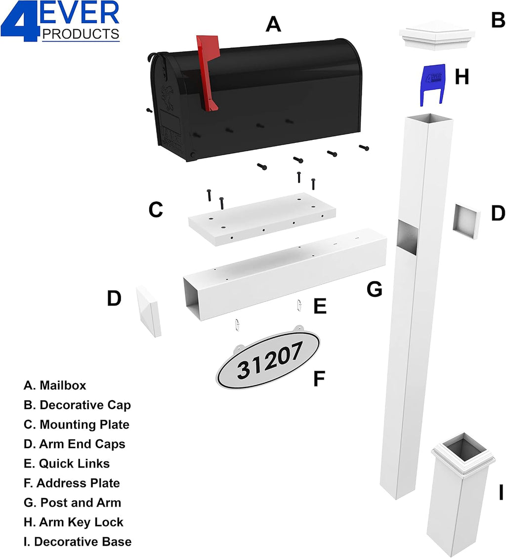 4Ever Products The Carmel Vinyl Mailbox Post System - Includes Black Steel Mailbox and Custom Street Address (Green)