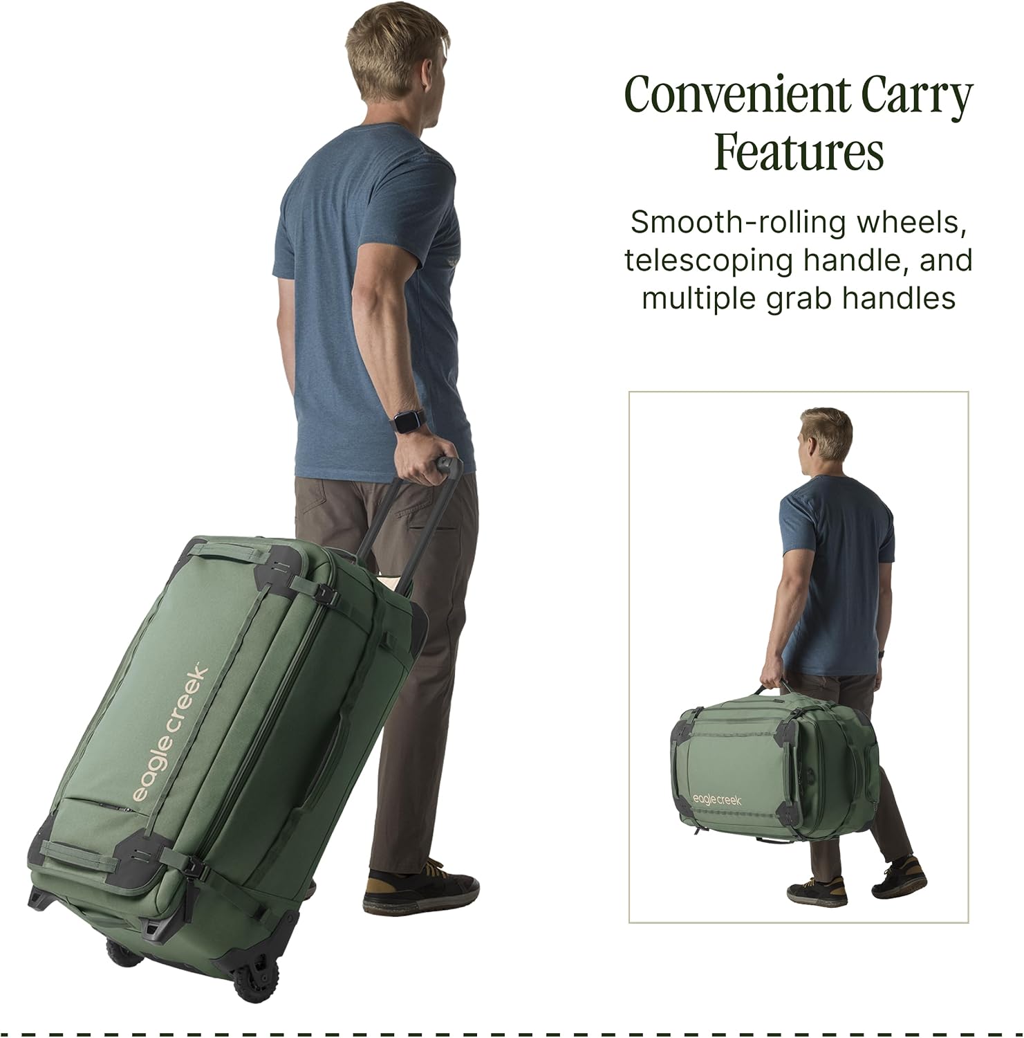 Eagle Creek Gear Warrior XE 2-Wheel Luggage to Keep Travel Items Organized - Smooth Rolling Wheels - Telescoping Handle - Padded Laptop Pocket - Jungle Green - 30'