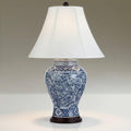 Barnes and Ivy Shonna Asian Chinese Ginger Jar Table Lamp 27' Tall Porcelain Blue White Bird and Branch Bell Shade Decor for Living Room Bedroom House Bedside Nightstand Home Office Entryway