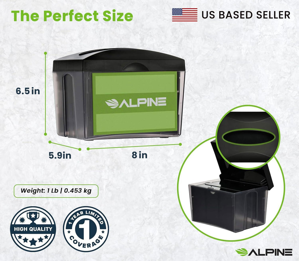 Alpine 6 Pack Tabletop Commercial Napkin Dispenser Restaurant Napkin Holder for Interfold Napkins with 2 Side Marketing Space Insert for Restaurants, Cafeterias, Food Trucks, Clubs - Black