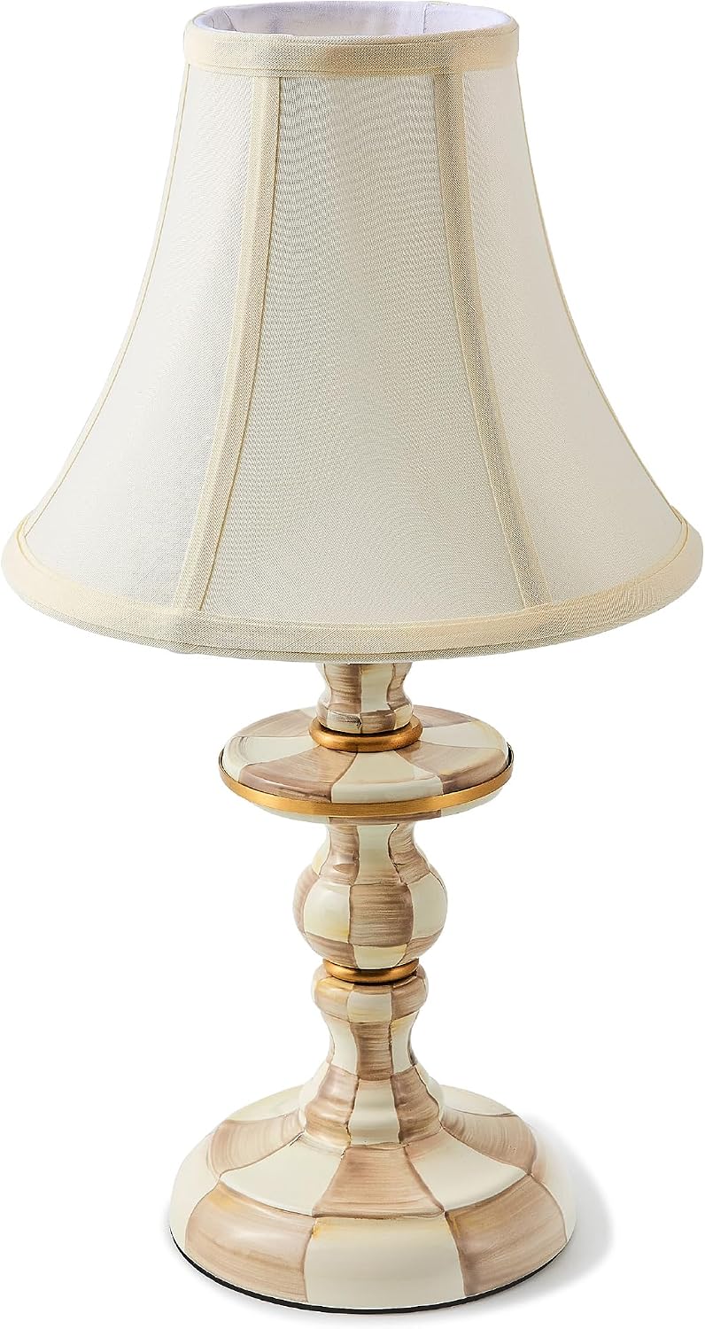 MACKENZIE-CHILDS Candlestick Lamp, Decorative Living Room and Bedroom Lamp, Brown-and-White Mocha Check
