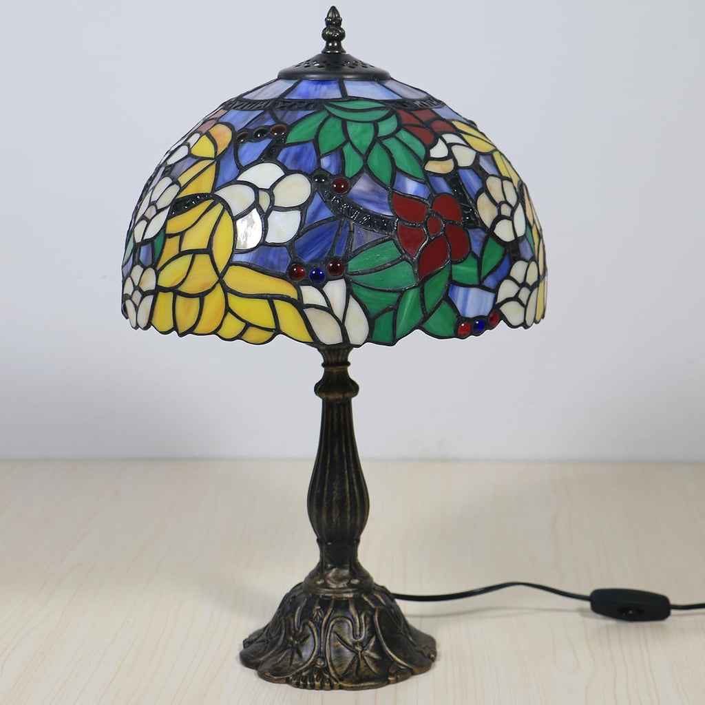 Tiffany Table Lamp for Living Room,Camellia Flower Stained Glass Lamp Shades for Bedside Nightstand Table LampsW/LED Bulb,12X12X19 Inch Tall Home Office Reading Dining Room Desk Lamps