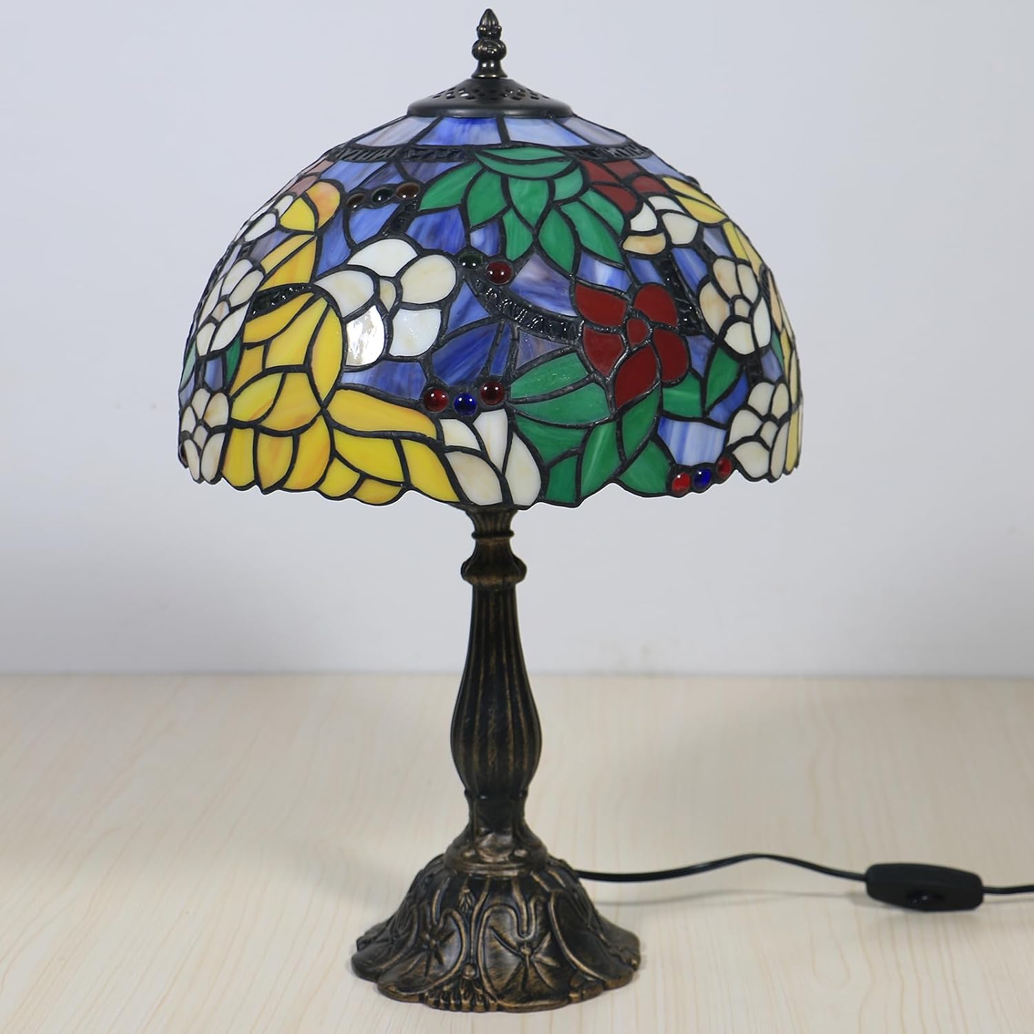 Tiffany Table Lamp for Living Room,Camellia Flower Stained Glass Lamp Shades for Bedside Nightstand Table LampsW/LED Bulb,12X12X19 Inch Tall Home Office Reading Dining Room Desk Lamps