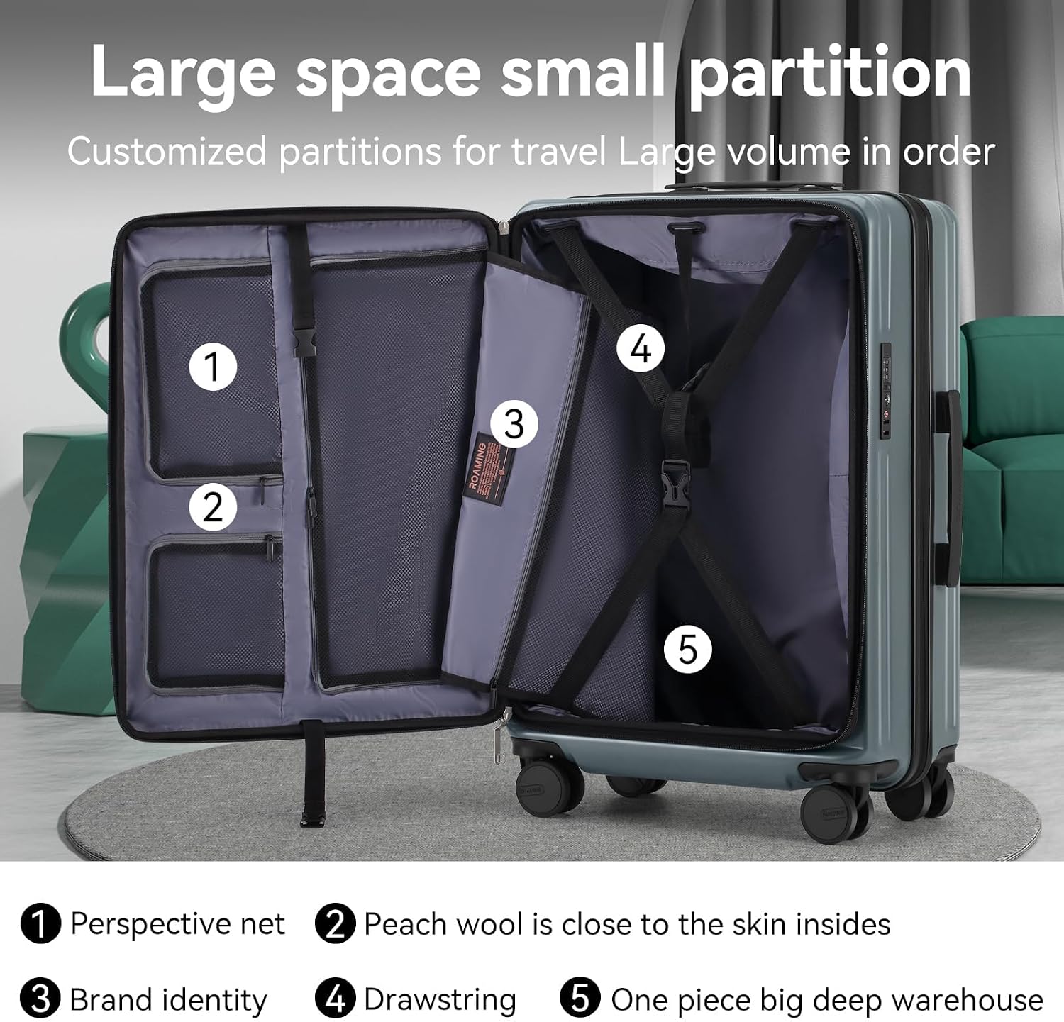 24 Inch Checked Large Luggage with Spinner Wheels Front Opening Rolling Suitcase for 5-7 Days Travel, Scratch Resistant PC Hardshell TSA Lock Cup Holder Specially Designed Ergonomic Pull Rod Handle