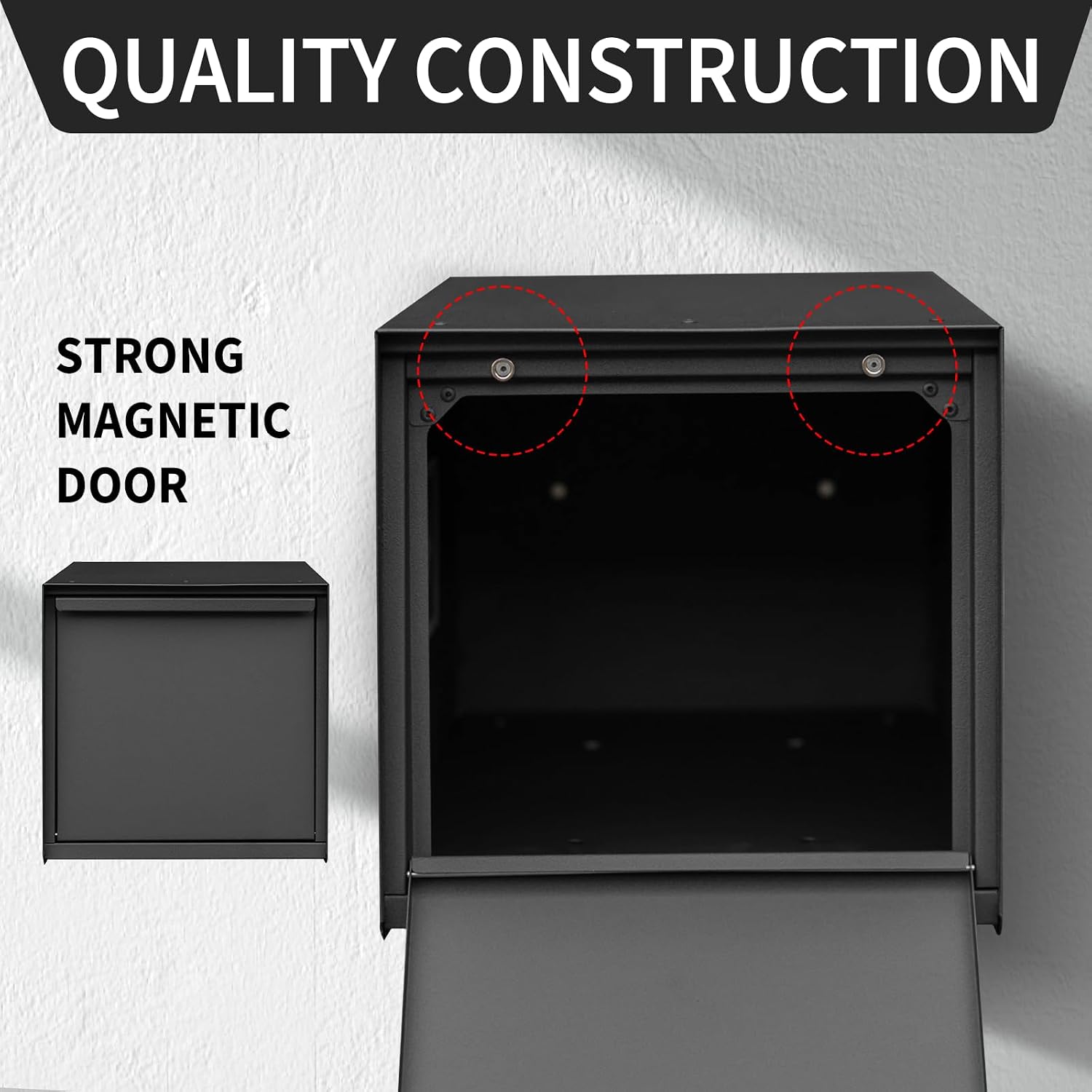 Modern Post-Mounted Mailbox, Heavy Duty Mailbox with Flag, Weatherproof Mailboxes for Outside Galvanized Steel and Rust-Proof Metal Post Box, 20' x 10' x 10' Large Black Heavy Gauge Mailbox