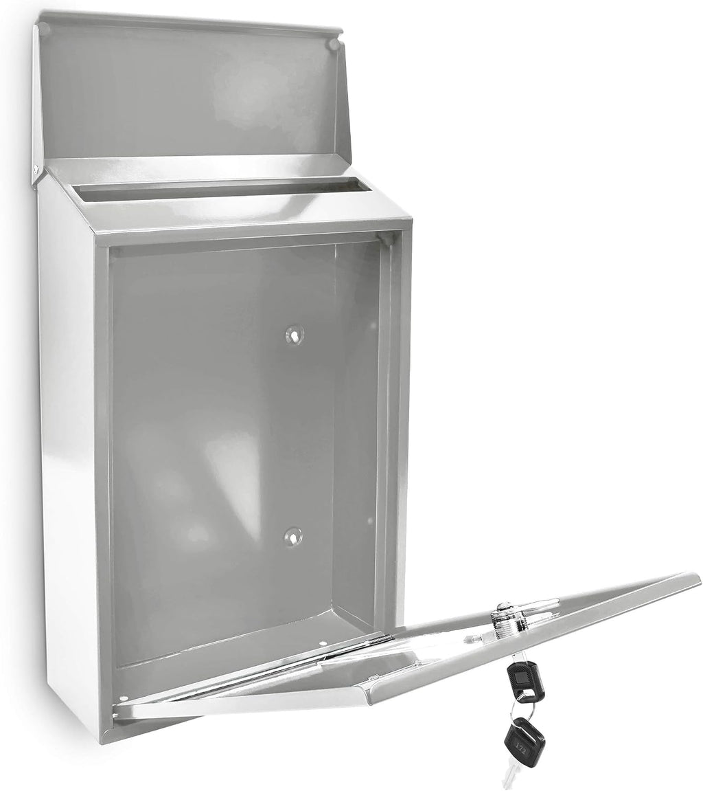 Relaxdays Design Mailbox/Letterbox Metal 4 Colours 3 Viewing Windows 25x40 cm Post Mail Secure, White