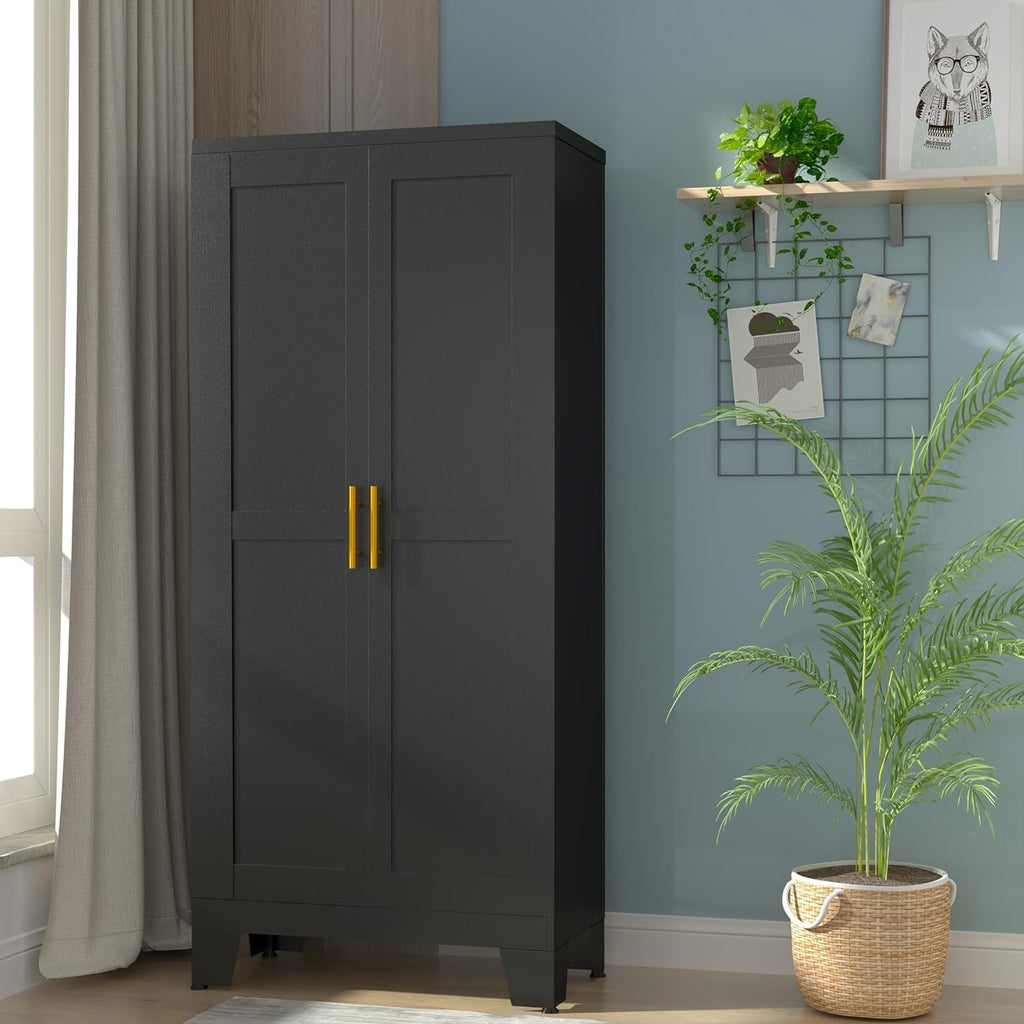 erosoei 61.02'H Metal Pantry Storage Cabinet, Kitchen Storage Cabinets with Adjustable Feet and Shelves, Pantry Cabinet for Kitchen, Living Room, Laundry Room and Dinning Room