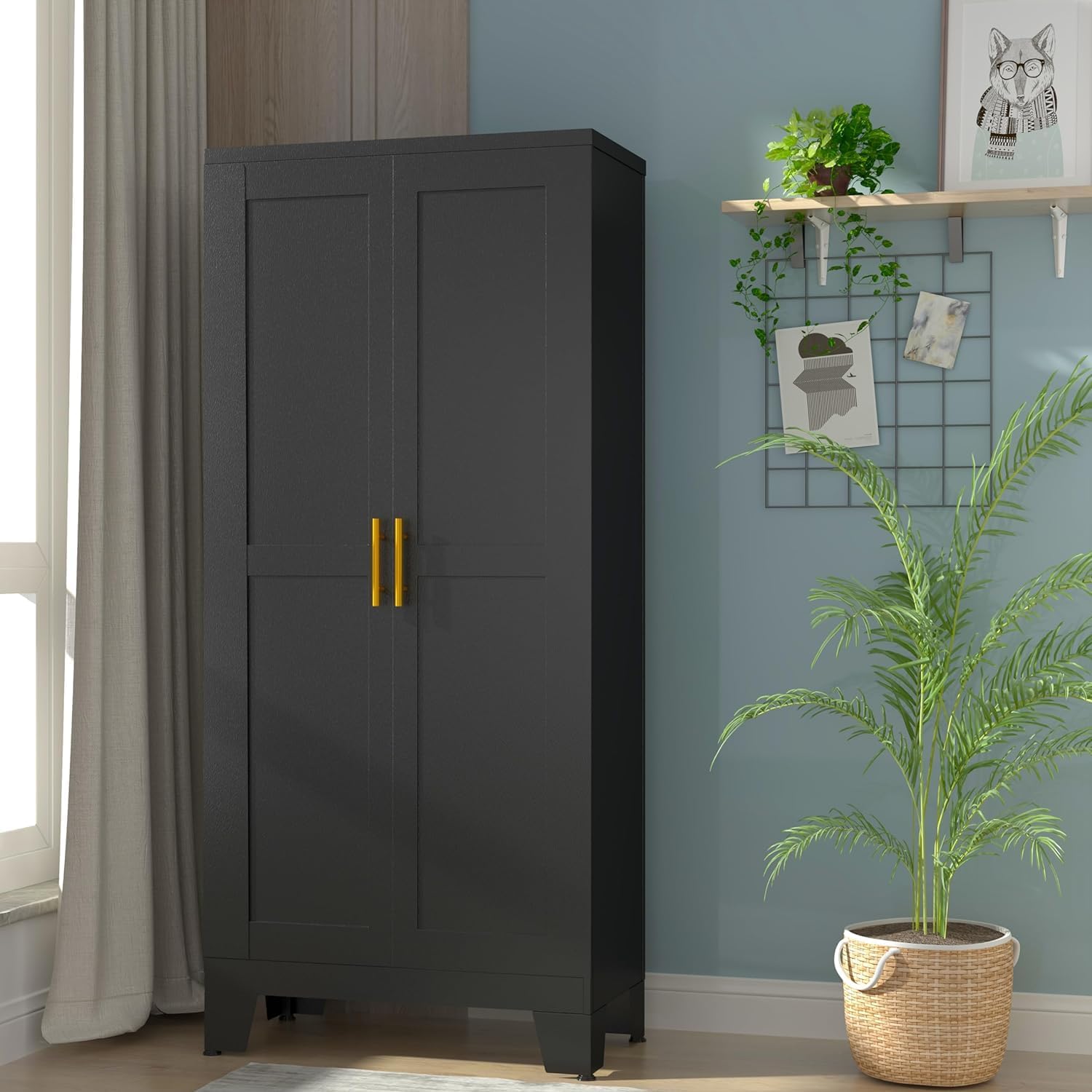 erosoei 61.02'H Metal Pantry Storage Cabinet, Kitchen Storage Cabinets with Adjustable Feet and Shelves, Pantry Cabinet for Kitchen, Living Room, Laundry Room and Dinning Room