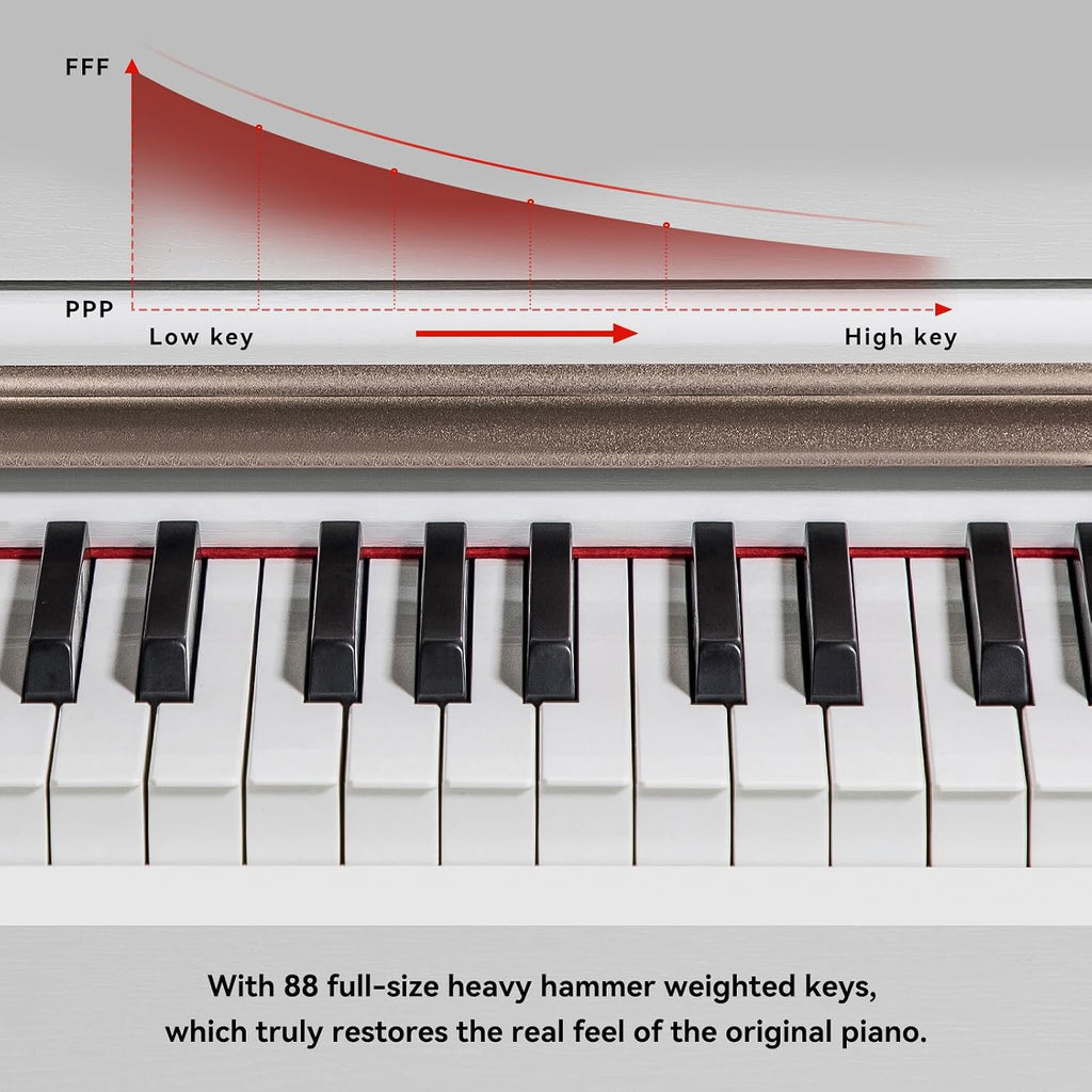 Digital Piano, 88 Key Full Weighted Keyboard Piano, Professional Acoustic Heavy Hammer Piano Keyboard, with Sheet Music Stand, Triple Pedal, Power Adapter, Supports USB-MIDI Connecting, White