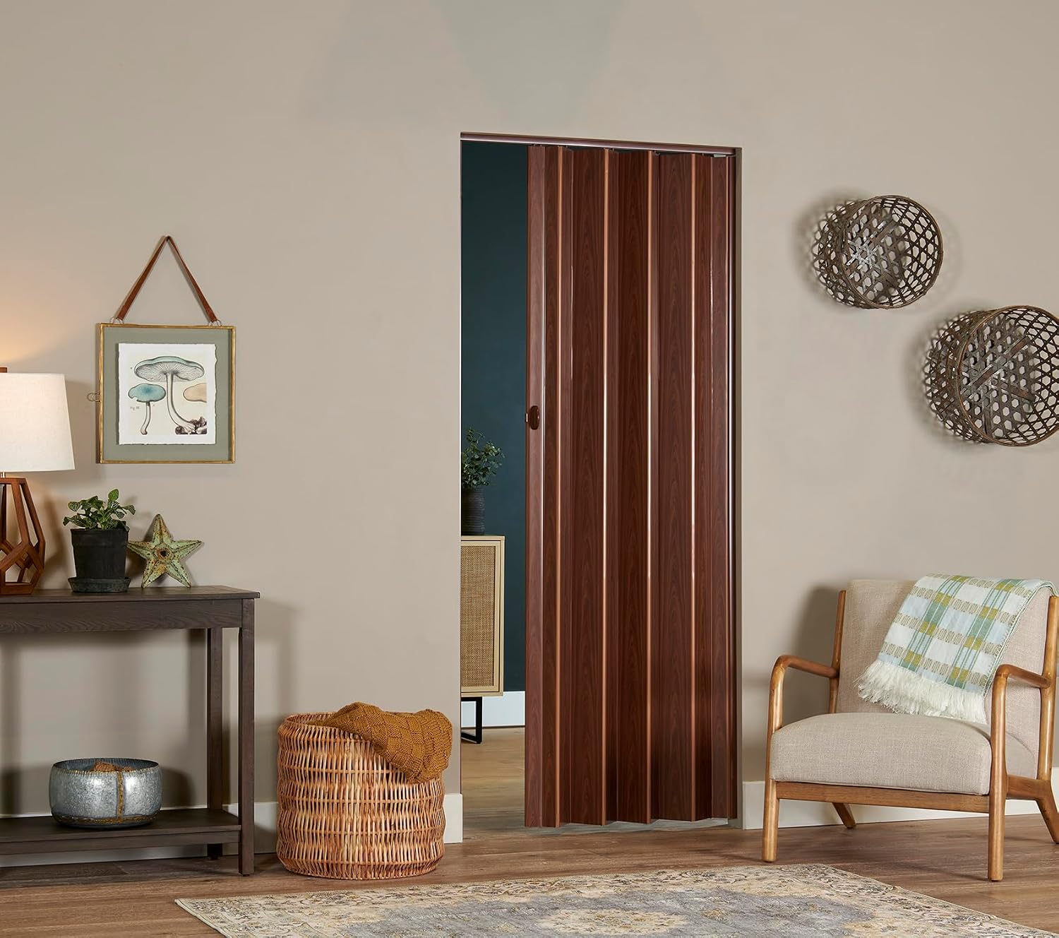 LTL Home Products 36 in. x 80 in. Vinyl PVC Interior Folding Accordion Door, Kit with Hardware, Homestyle Echo, Chestnut