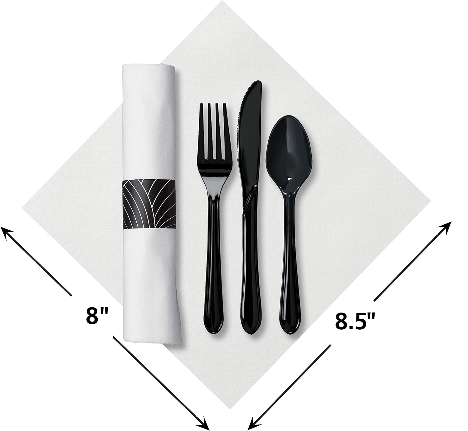 CaterWrap Pre-Rolled Cutlery, Mystic Linen-Like Napkin, Black/White, Case Of 200 Rolls
