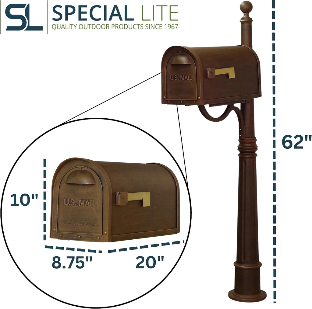 Special Lite Classic Curbside Mailbox with Aluminum Post - Copper Mailbox with Ashland Post - SCC-1008_SPK-600-CP