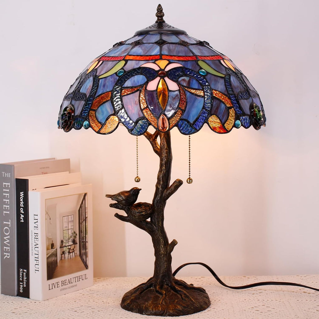 Large Tiffany Lamp Shade Replacement Only 16Inch Stained Glass Lampshade Fit For Table Lamps FLoor Lamp Ceiling Fixture Pendant Hanging Light Home Office Decoration (Blue purple)