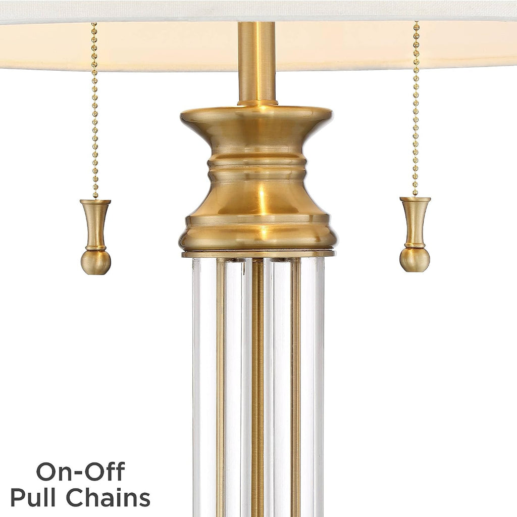 Vienna Full Spectrum Rolland Traditional Table Lamp with USB Dimmer 30' Tall Antique Brass Metal 2-Light Tapered Drum Shade for Living Room Bedroom House Bedside Nightstand Home Office