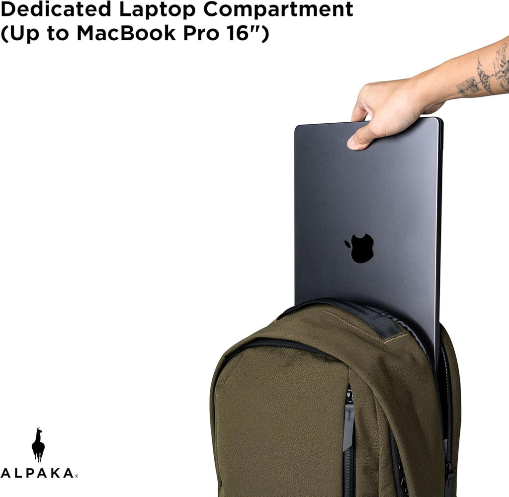 ALPAKA Metro Backpack Pro for Men - Fits 16' Laptop Business Travel Backpack with YKK Zippers, MOD Key Leash,Axoflux 600D (Army Green)