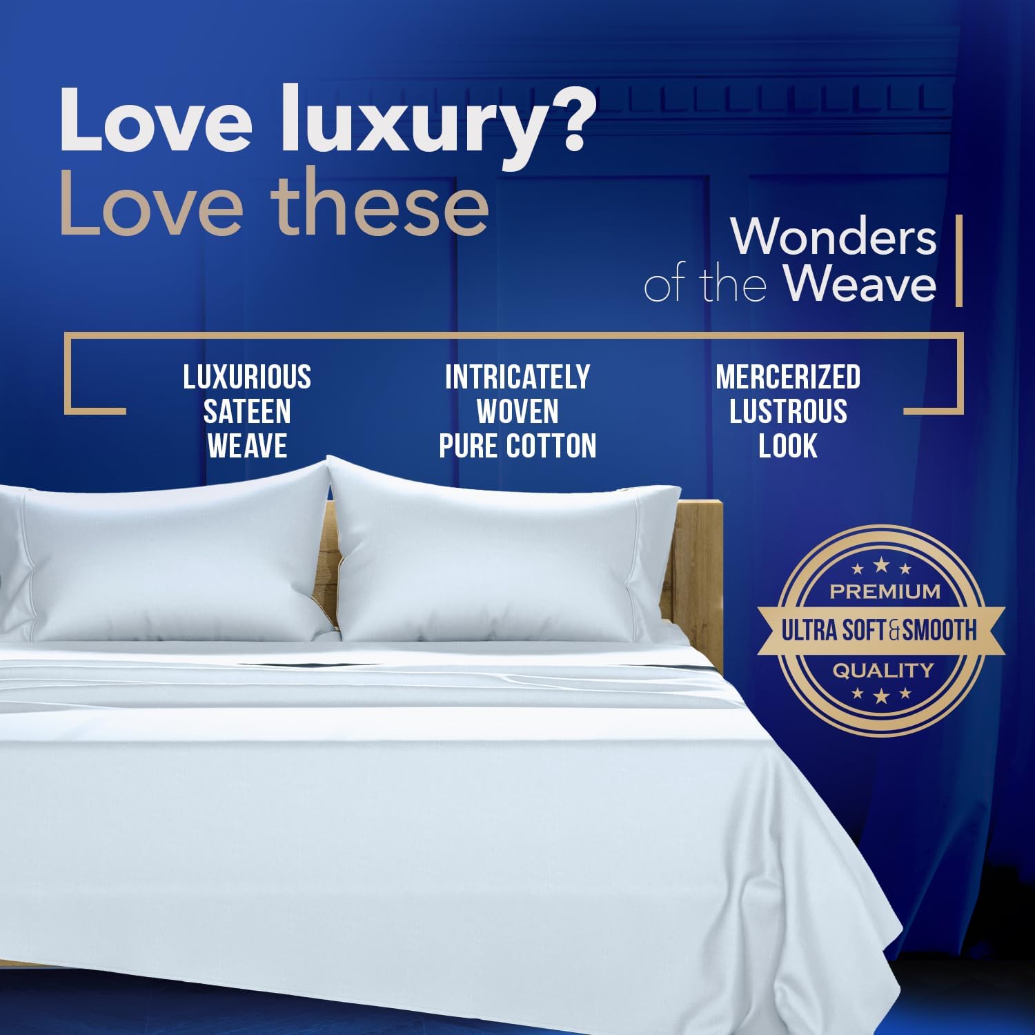 TEXAS LINEN CO. 100% Egyptian Cotton Split King Sheet Sets - Luxury 1000 Series Lonestar Lovin' Collection Split King Sheet Set (5 PC, Light Blue), Cooling, 16' Deep Pocket Sateen Hotel Bed Sheets